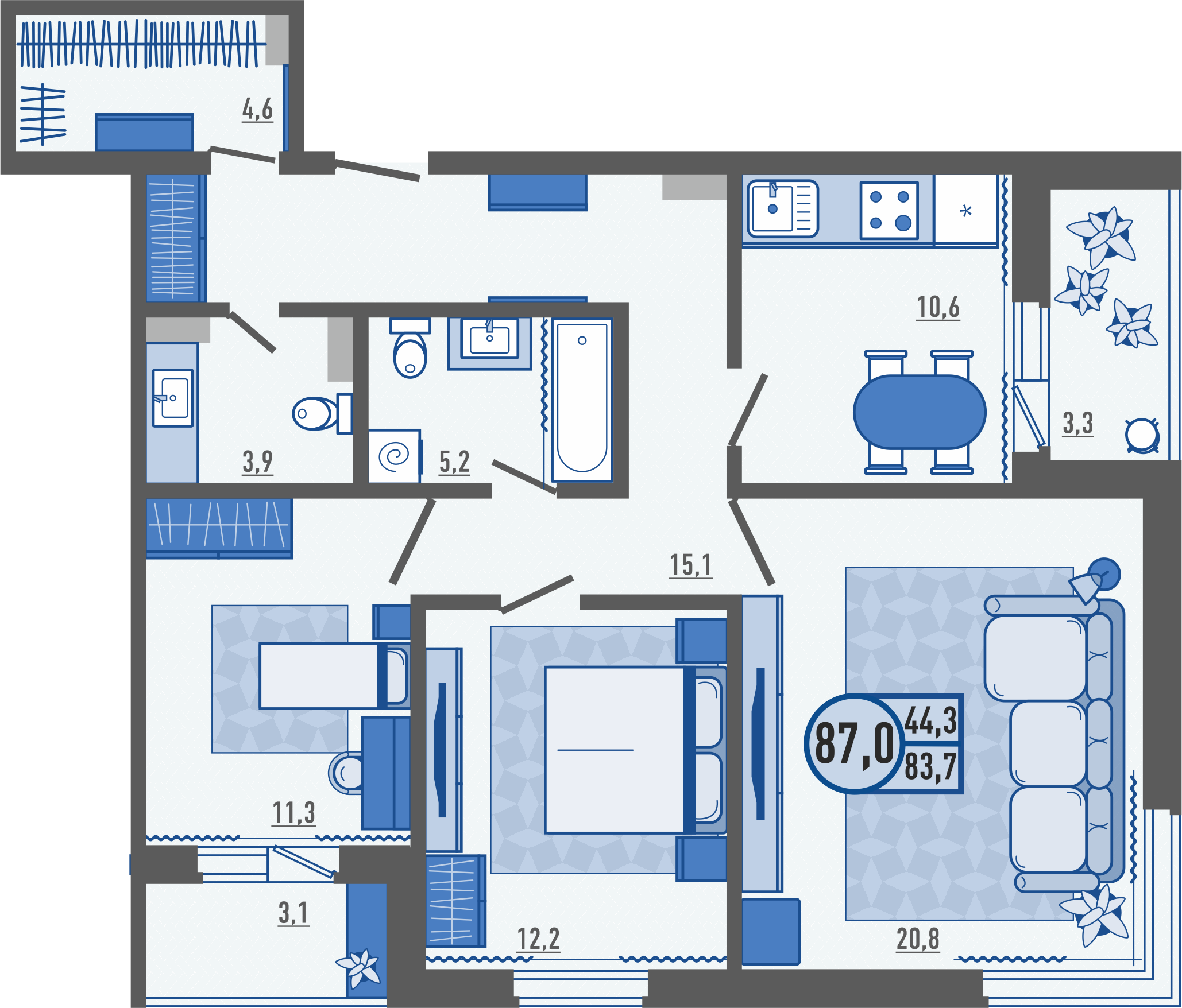 3-комнатная квартира 87 м² в ЖК Новые высоты — продажа квартир от  застройщика «Орелстрой» (г. Орел)