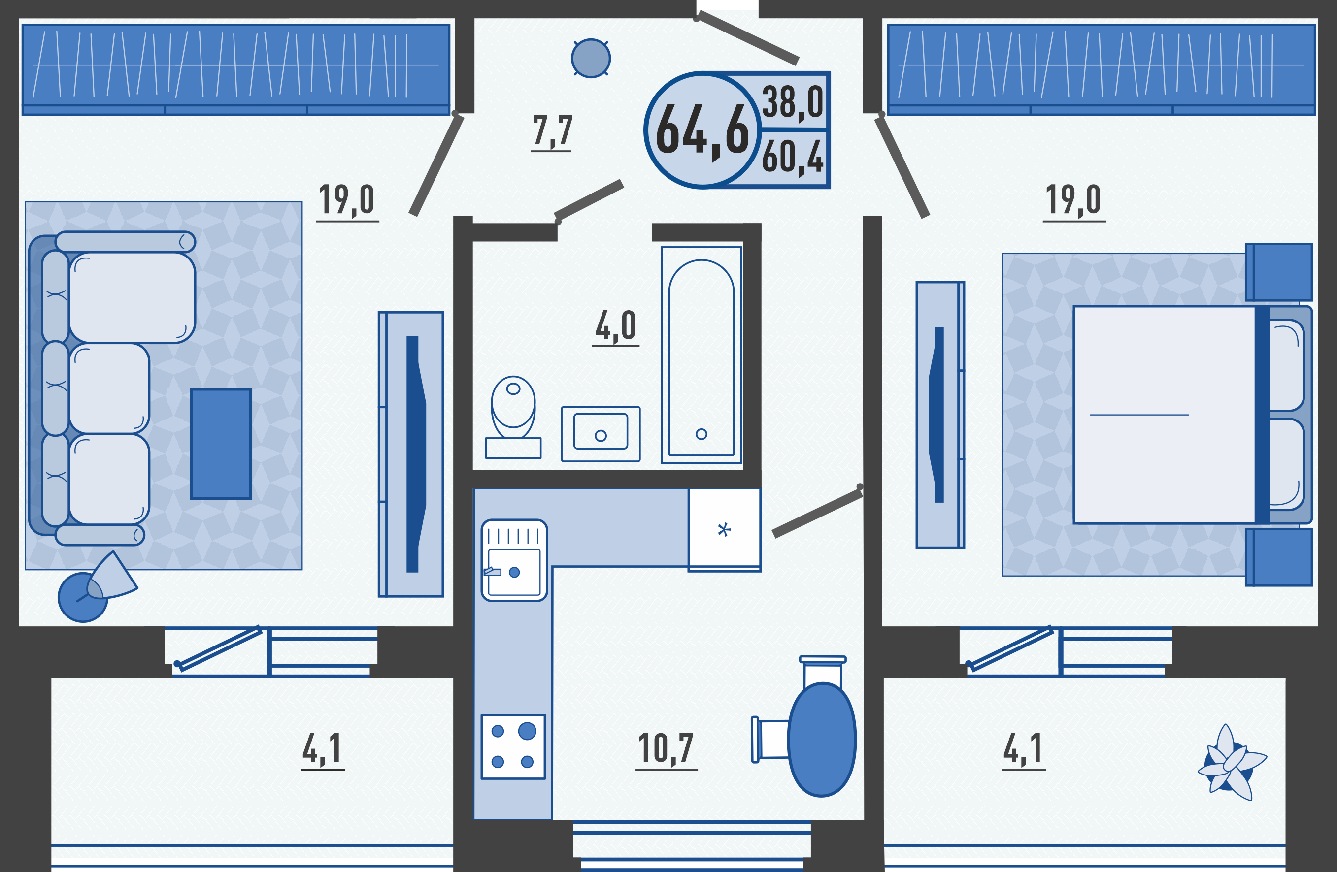 2-комнатная квартира 64.6 м² в ЖК Времена года — продажа квартир от  застройщика «Орелстрой» (г. Орел)